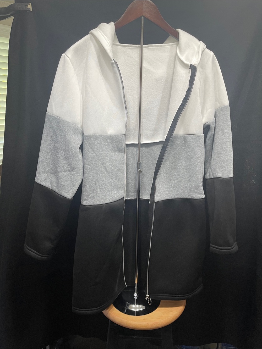 Colorblock Hooded Utility Jacket — White, Gray & Black